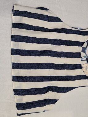 Everly Navy and White Vertical Stripe Blouse Cropped Size L